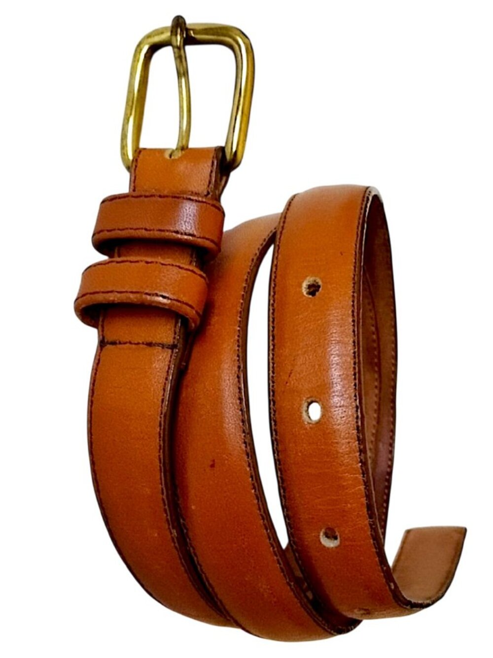 Land's End Leather 3/4" Skinny Belt 28 506 Cognac Gold